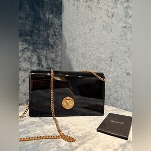 sale ends 5/14Versace Black and Gold Medusa patent leather Women's Bag NWT